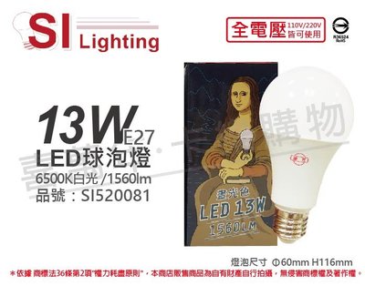 [喜萬年]含稅 旭光 LED 13W 6500K 白光 E27 全電壓 球泡燈_SI520081