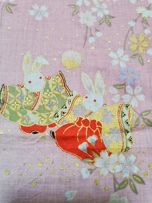 日本傳統印染工藝方巾全棉櫻花燙金兔子和服繪草子日本制