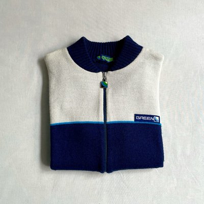 日本品牌 Green Knitwear Jacket 雙口袋 壓克力毛料 色塊 針織 毛衣外套 vintage