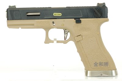 JHS（（金和勝 生存遊戲專賣））烙印戰鬥版 沙色握把 WET 黑滑套銀槍管 G18 瓦斯手槍 4700