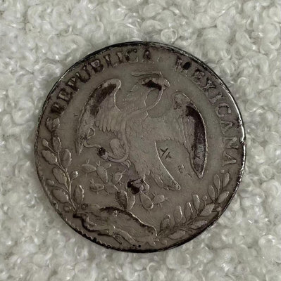 1863年早期墨西哥鷹洋銀幣花邊老鷹中國貿易銀有戳記保真5631