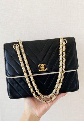 Chanel vintage山形紋古董黑色經典包