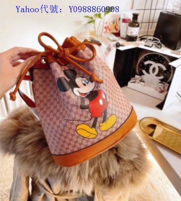 里昂二手正品  Gucci 602691 Disney x Gucci 迪士尼 米奇 聯名款 水桶包 2020 鼠年