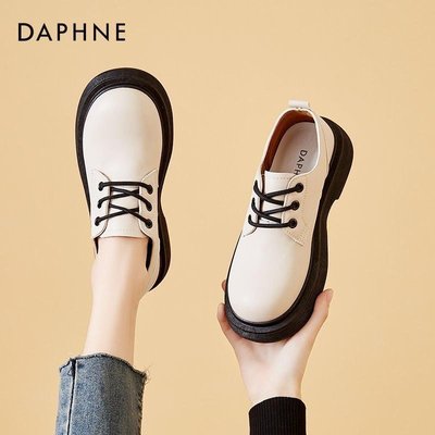 Daphne/達芙妮正品女鞋 2021秋新款學生百搭黑色樂福鞋系帶單鞋女超夯 精品