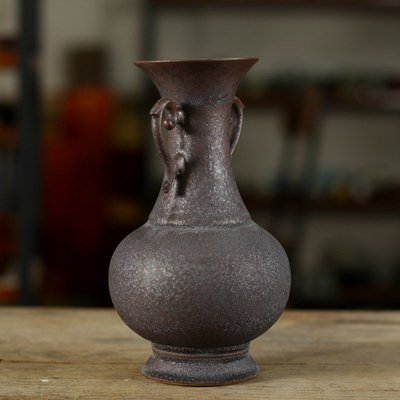 特價花瓶擺飾亦紫陶陶瓷工藝品具擺件 臺灣鐵銹釉花瓶 花器雙耳玉壺春瓶