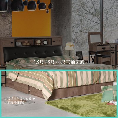【在地人傢俱】22 美麗購-哈麥德工業風灰橡色木紋6尺三抽抽屜式雙人床底 CM121-10