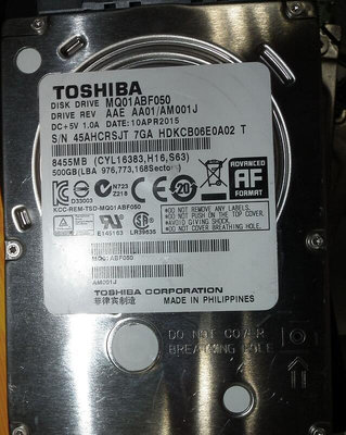 500GB TOSHIBA東芝筆電2.5吋硬碟MQ01ABF050 5400轉SATA 500G NB薄型7NM