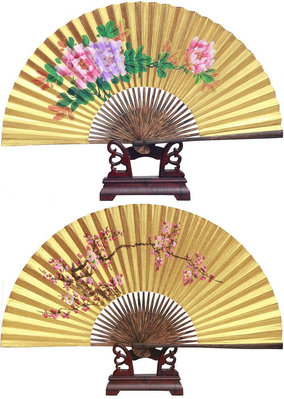 仙寶戲曲用全棕高仿純金面黃金刷金泥金扇子 中國風金扇子 折扇