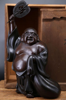 （二手）-日本回流銅彌勒佛立像，銅彌勒佛像，持扇彌勒佛，日本回流古董佛 古玩 擺件 老物件【金善緣】
