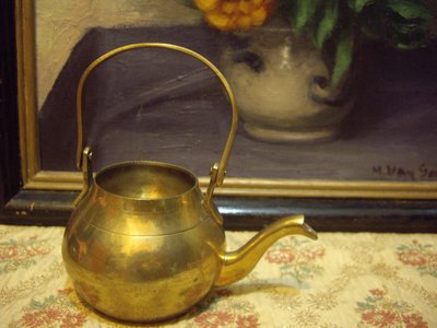 歐洲古物時尚雜貨 金銅色無蓋小茶壺 水壺 花器 古董收藏