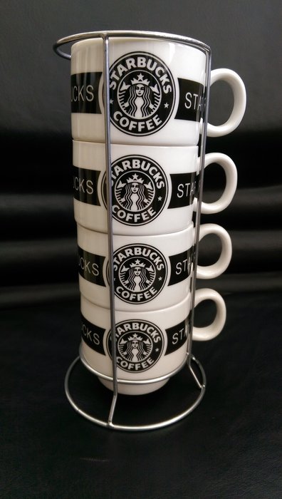 Starbucks 星巴克 疊疊杯 1組 4杯 含鐵架 陶瓷咖啡杯膠囊咖啡適用 質感咖 狂野紅 搶手綠 經典黑 4色可選 Yahoo奇摩拍賣