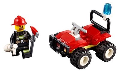【LEGO樂高】30361CITY城市系列 紅帽黑衣大鬍子消防員 紅色消防車 汽車交通工具 含工具斧頭