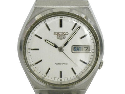 [專業] 機械錶 [SEIKO 191017] 精工5號自動錶[銀白面+星+日期]時尚/軍/中性/軍錶