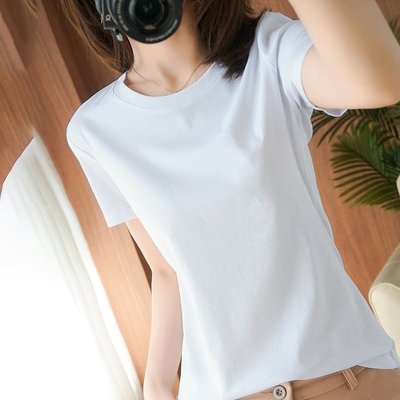 新款絲光棉短袖t恤女圓領純色寬松背心半袖T恤修身顯瘦打底衫