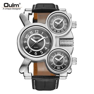 廠家直銷OULM歐鐳男士手表批發外貿熱賣石英手表多時區真皮1167