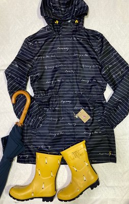 Miolla 英國品牌Joules 黑色橫條紋草寫字母防風防水薄款腰間繫帶外套