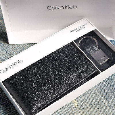 全館免運 美國正品 Calvin Klein簡約錢包男士CK原裝禮盒短款皮夾送鑰匙扣明星同款 可開發票