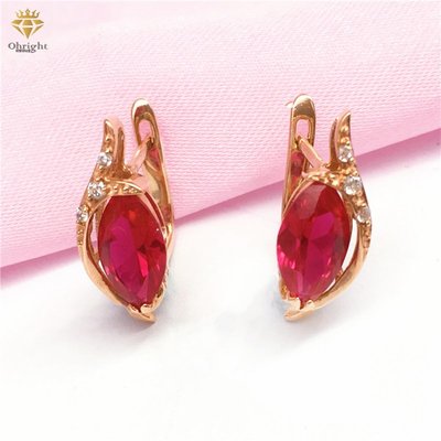 PARANOID滿洲里歐萊特珠寶俄羅斯585紫金14k玫瑰彩金紅色寶石ok飾品耳扣潮