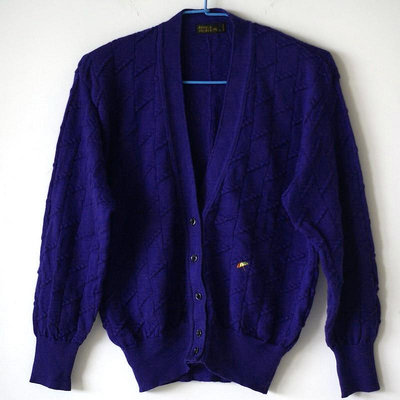1812舊愛古著~日本標籤ARNOLD PALMER紫藍色毛衣線條針織V領外套vintage混搭摩登7080年代嘻哈