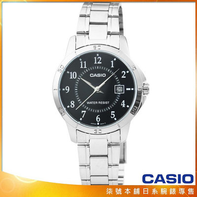 【柒號本舖】CASIO 卡西歐簡約石英鋼帶女錶-黑 # LTP-V004D-1B (原廠公司貨全配盒裝)