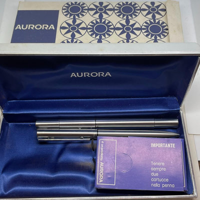 真品古幣古鈔收藏奧羅拉鋼筆Aurora 圓珠筆一對老款絕版全金屬
