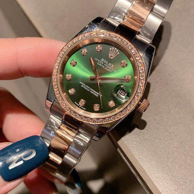 勞力士Rolex 女款 日誌橄欖綠精品機械腕錶 礦物質超強玻璃鏡面 高強度鋼帶 采用A級珍珠貝殼盤 錶徑31mm