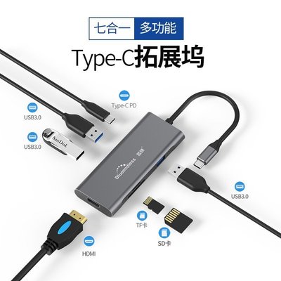 下殺-藍碩 多功能擴展塢type-c HDMI PD七合一MacBook轉換器HUB集線器       cse
