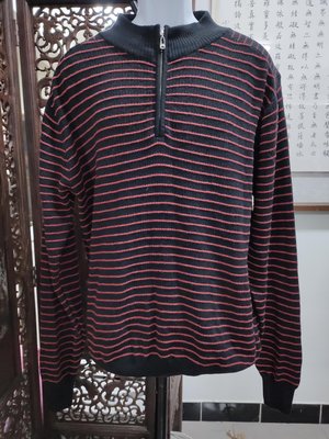 (二手九成新)英國MORLEY黑紅色橫條紋cashmere混紡羊毛衣(48)(B694)