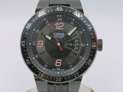 【發條盒子H7634】ORIS 豪利時  WilliamsF1 Team 7634 黑面自動膠帶 星期日期顯示 經典男錶