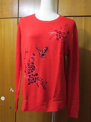 二手) 紅色花卉長袖針織衣(G105)