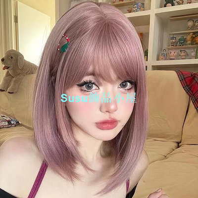 假髮短直假髮芋頭紫色淺粉色角色扮演假髮合成高溫纖維女士男士角色扮演派對 派對使用