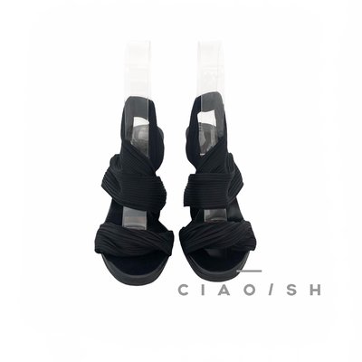 CIAO/SH 名牌精品店  Gucci 黑橫紋 彈性帶 細跟高跟鞋