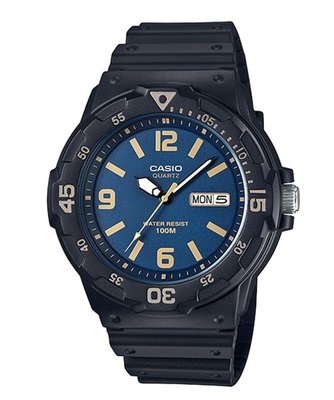 CASIO WATCH 卡西歐魅力潛水潮流風格型男深藍面米黃字石英腕錶 型號：MRW-200H-2B3【神梭鐘錶】