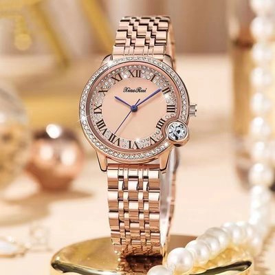 女士手錶工廠熱銷爆款手表滿天星鉆面羅馬字鋼帶石英女士腕表