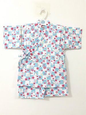 ✪胖達屋日貨✪特價 褲款 95cm 水藍色 方格紋 玉兔 櫻花 日本 男 寶寶 兒童 和服 浴衣 甚平 變裝
