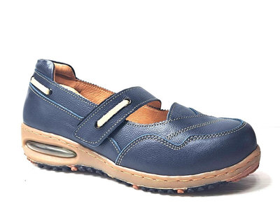 零碼鞋 10號 Zobr 路豹 女款  牛皮氣墊娃娃鞋 BB631 藍米色  (BB系列) 特價:1190元  雙氣墊款