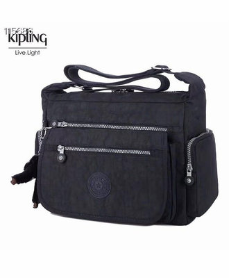 小Z代購#Kipling 猴子包 K19941 黑藍 多夾層拉鍊款輕量斜背包肩背包 大容量 旅遊 防水