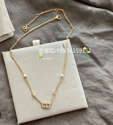 Dior CLAIR D LUNE 項鏈 金色飾面金屬白色樹脂珠飾和白色仿水晶裝飾 項鍊 N1033CDLCY_D301