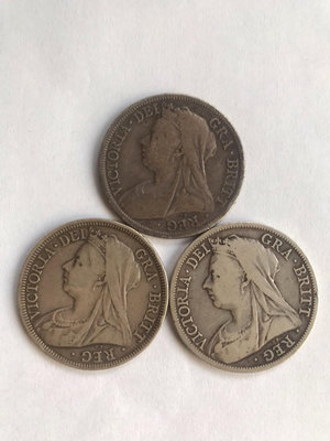 三枚英國維多利亞披紗半克朗銀幣