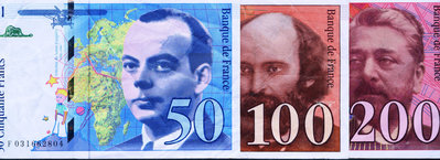 【鑒 寶】（外幣收藏） 法國1997年版法郎三張套(含50法郎 100法郎 200法郎) 8成左右品相 MYZ194
