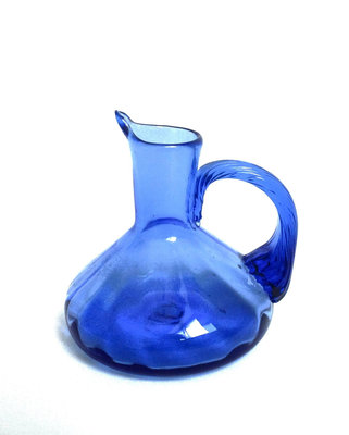 老玻璃瓶手工玻璃藝術品油瓶醋瓶冷水瓶花器花瓶藍玻璃【心生活美學】