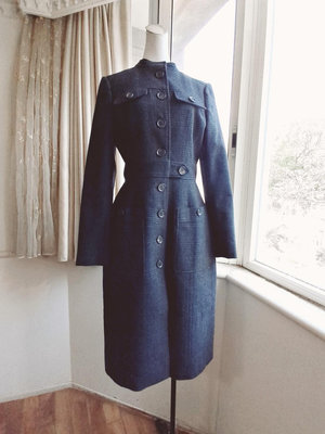 BUEBERRY London 藍灰格紋 純羊毛大衣 外套