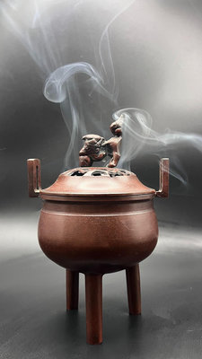 日本中古鑄銅香爐純銅香爐茶道具帶原供箱全新未使用