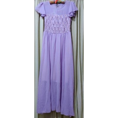 ♦️降，恕不再議♦️ 全新--超美淺紫(紫羅蘭色)氣質雪紡傘袖長洋裝伴娘洋裝宴會洋裝晚禮服洋裝尾牙洋裝(有內裏)(size：F)~650元。 售590