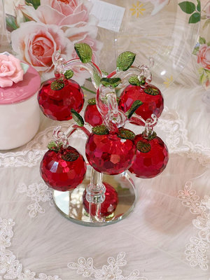 粉紅玫瑰精品屋～🍎輕奢風水晶蘋果招財樹擺件🍎