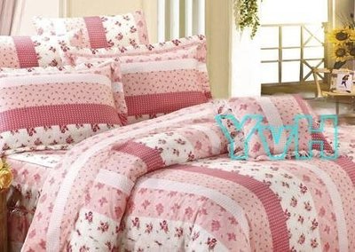 =YvH=台灣製平價精品床罩組 9719 粉色小玫瑰 6x6.2尺加大鋪棉床罩4件組 台灣製100%純棉(訂做款)