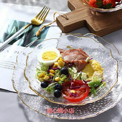 精品ins風金邊大中小冰花盤水果盤蔬菜沙拉水晶玻璃家用現代創意餐具