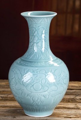 陶瓷影青雕刻花瓶 陶藝品手工陶瓷瓶擺件 時尚造型花器藝術擺飾青瓷賞瓶陶瓷花瓶禮物裝飾瓶