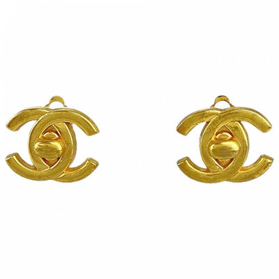 Chanel vintage香奈兒復古經典金色書包釦古董夾式耳環 耳釦