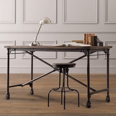 工業風設計師實木電腦桌家用現代簡約復古書桌loft工作臺書法桌 Rian
